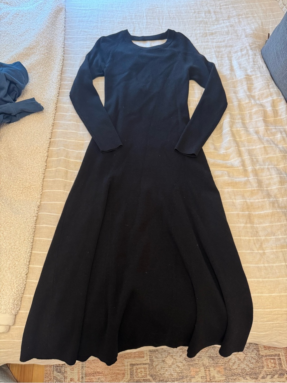 Halogen Black Long-Sleeve Fit-and-Flare Knit Midi Dress (NWT)